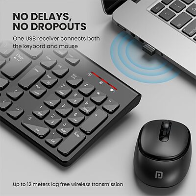 Portronics Key7 Wireless Keyboard & Mouse Combo – 2.4GHz USB Receiver | 10m Range | 12 Shortcut Keys | Adjustable DPI | 10 Million Key Life | Black