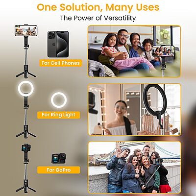 Portronics Lumistick Mini – 3-in-1 Selfie Stick, Black. Compact design, built-in LED light, and Bluetooth remote. Perfect for selfies, group photos, and video calls. Lightweight and portable.