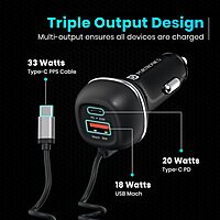 Portronics Car Power 65 – 65W Fast Charger with 100W Cable, designed for rapid charging on the go. Compact, efficient, and compatible with various devices. Perfect for road trips and daily commutes.