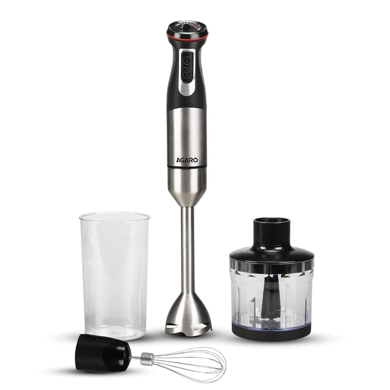 AGARO Grand 1000 Watts Hand Blender With Chopper, Jar & Whisker, 2 Variable Speed Modes & Speed Regulator, Stainless Steel Blades(Black), 400mmx60mm