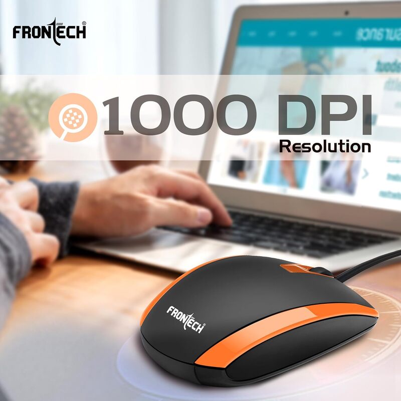 Frontech MS-0046 – Wired optical mouse with 1000 DPI, ergonomic design, and smooth tracking for accurate and comfortable daily use.