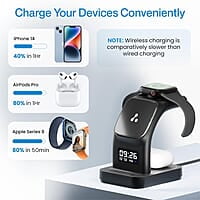 Ambrane 22.5W Magnetic MagSafe 3in1 Wireless Charger for iPhone 15/15 Plus/15 Pro/15 Pro Max, iPhone 14/14 Plus/14 Pro/Max, iPhone 13, 13 Pro/Max, Airpods 3rd/2nd gen Aerosync Trio