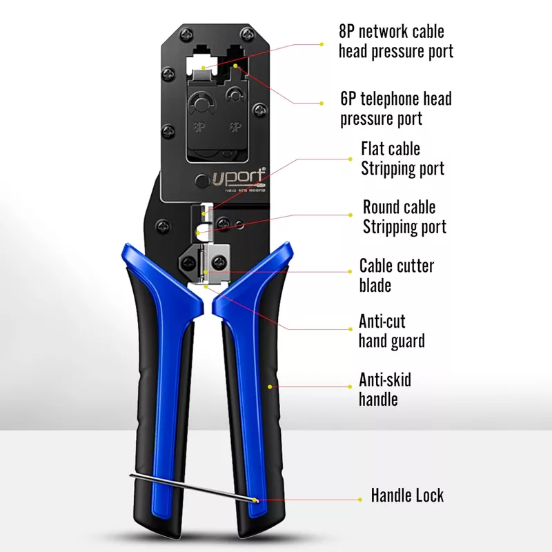 uPort Crimping Tool – Supports RJ45, RJ11, RJ12 Connectors for Easy Network and Phone Cable Assembly. Durable, Ergonomic Design for Precision Crimping and Reliable Connections. Ideal for DIY Projects.