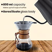 AGARO Elite Pour Over Coffee Maker, Drip Coffee Maker, Borosilicate Glass Body, Stainless Steel Filter Dripper, Wooden Sleeve For Extra Protection, 800ml