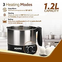AGARO Esteem Multi Kettle 1.2 Litre, 600W with 3 Heating Modes & Rapid Boil Technology