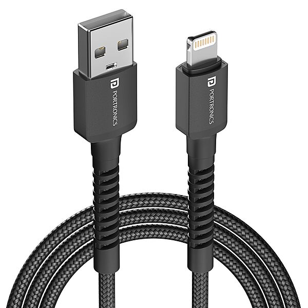 Portronics POR 2158 Konnect X USB-A to Lightning Cable – 3A | Braided | 1m Black