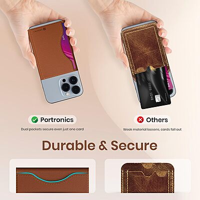 Portronics Wallet X – Magnetic Tri-Fold Wallet, Brown. Stylish and functional, this wallet features a secure magnetic closure, multiple card slots, and a sleek design perfect for everyday use.