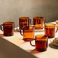 Borosil Classic Amber Mug, Borosilicate Glass, Scratch Resistant, Microwave Safe, Lightweight, for Chai, Green Tea, Milk, Coffee, Cold Coffee, 190 ml, Set of 6