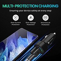Portronics 80W Dual Output Car Charger Type-C PD & USB Fast Charging with LED Indicator Black