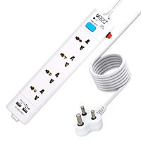 Upix Universal Power Strip – 2 USB Ports | Extension Cord with Surge Protection | White