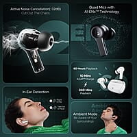boAt Airdopes Flex 454 ANC Truly Wireless in Ear Ear Buds w/Smart Features, ANC, 60HRS Playback,Hearables App Support,4 Mics ENx,Multi Point,ASAP Charge, IPX5,Beast Mode Ear Buds TWS