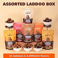 EAT BETTER CO - Assorted Healthy Laddoos - 42 Laddoos in Six Flavours | No Added Sugar | Made with 95% Dry-Fruits | High Protein & Instant Energy - Healthy Chocolate, 570 Gram
