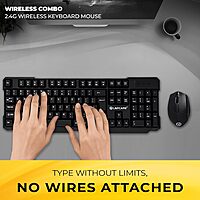 Lapcare WL‑204 combo: spill‑resistant 104‑key wireless keyboard, high‑precision 1200‑1600 DPI mouse, nano‑receiver, power‑saving & 10 m range.