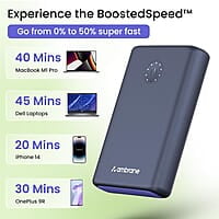 Ambrane 85W Fast Charging Powerbank for MacBook, Type C Laptop & Mobile Charging, 20,000mAh Battery, Triple Output