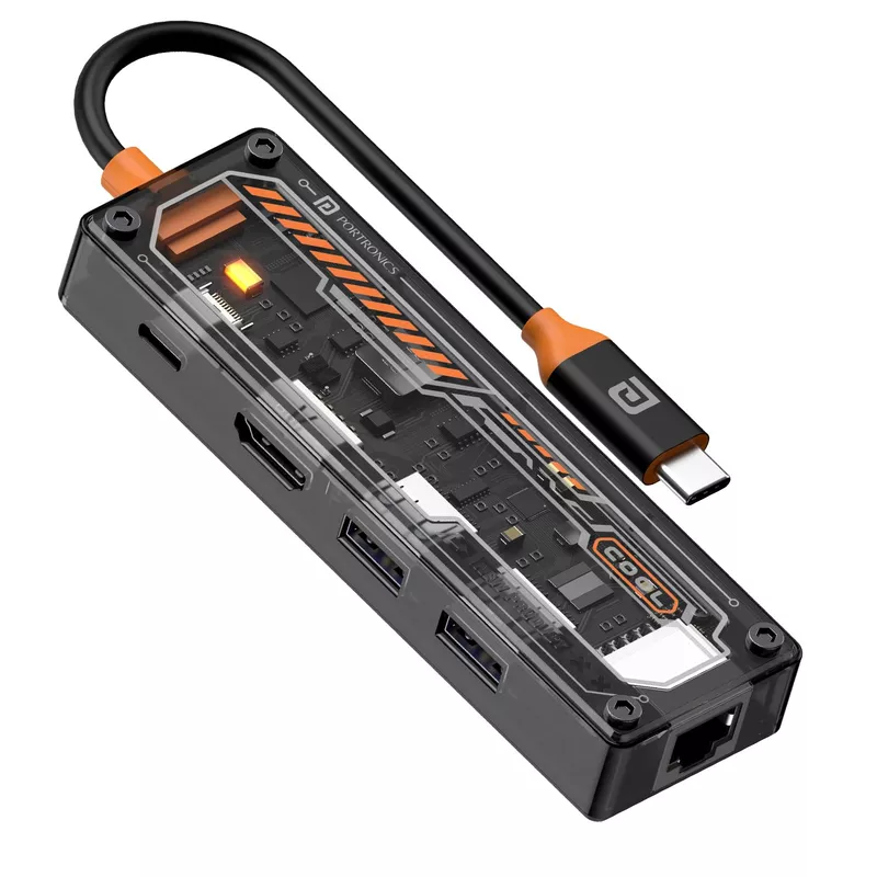 Portronics MPort View One – 5-in-1 USB-C Hub, 4K HDMI, USB 3.0, SD/TF Card Reader, Compact Design, Ideal for Laptops, Supports High-Speed Data Transfer, Plug and Play, Lightweight and Portable.