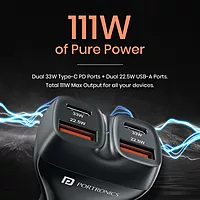 Portronics Car Power Quard 111W 4 Port Car Charger Dual Type-C PD & USB Fast Charging