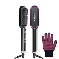 AGARO Hair Straightening Brush, Hair Straightening Comb For Women, Fast Heating, Ionic Care, 5 Heat Settings, Hair Straightener