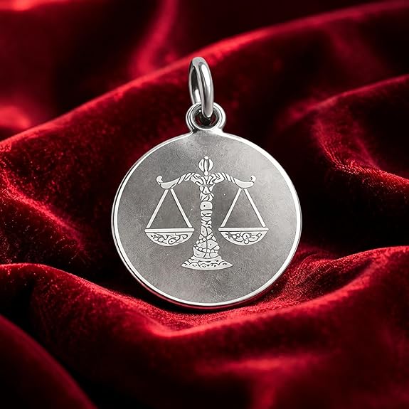 925 Sterling Silver Libra Zodiac Pendant for Men & Women | Astrology Balance Scale Charm Necklace | Round Engraved Horoscope Jewelry