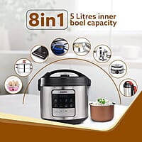 AGARO Royal Electric Rice Cooker, 5L Ceramic Coated Inner Bowl, Steam Basket, 6 Preset Cooking Function