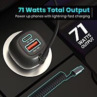 Portronics Car Power 65 – 65W Fast Charger with 100W Cable, designed for rapid charging on the go. Compact, efficient, and compatible with various devices. Perfect for road trips and daily commutes.