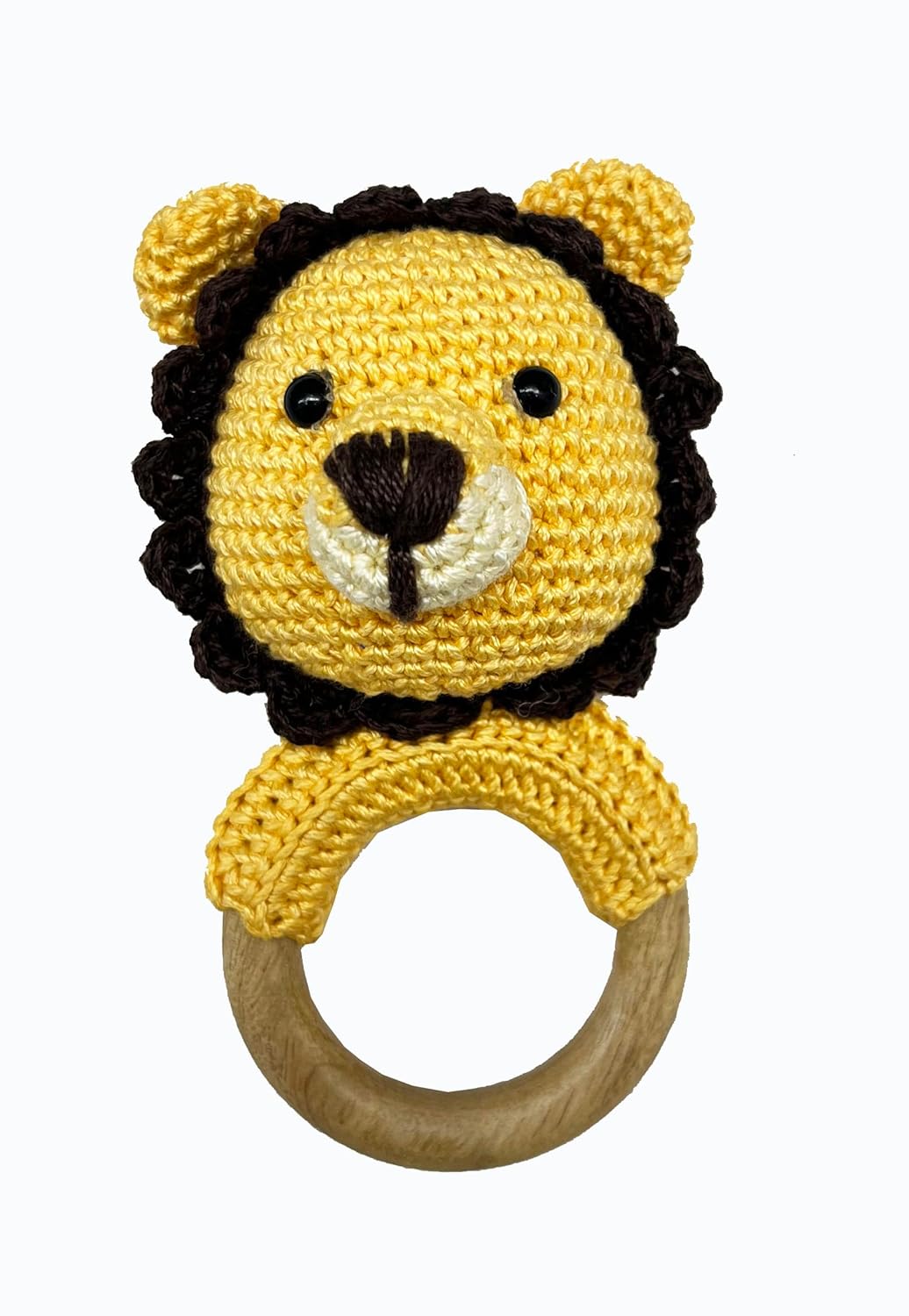 Leo the Lion – Wooden Crochet Baby Rattle