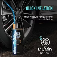 Portronics VAYU 4.0 Tyre Inflator – 4000mAh Portable | Torch |  USB Output | Black | 1 Year Warranty