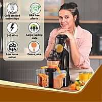 AGARO Royal Slow Juicer, Professional Cold Press Whole Slow Juicer, 240 Watts Power Motor, 120 Minutes Long Usage, 3 Strainers, All-in-1 Fruit & Vegetable Juicer, Black