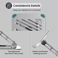 Portronics My Buddy K3 – Laptop Tabletop Stand (Silver) offers adjustable height and angle for ergonomic comfort. Lightweight and portable, it's perfect for home or office use, enhancing productivity.