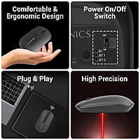 ZEBRONICS Pulse Wireless Mouse, Multi Connectivity, Dual Bluetooth, for Mac, Laptop, Computer, Tablet, 2.4GHz, 1200 DPI, Comfortable & Lightweight