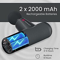 Portronics 3267 Zeno B Rechargeable Massager – Long Handle | 6 Attachments | Black | 1 Year Warranty