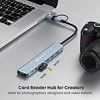 Portronics Mport 8 Plus – Dual Hub, 8-in-1, USB & Type-C, offers versatile connectivity with multiple ports for seamless data transfer and charging, perfect for modern devices and multitasking.