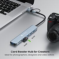 Portronics Mport 8 Plus – Dual Hub, 8-in-1, USB & Type-C, offers versatile connectivity with multiple ports for seamless data transfer and charging, perfect for modern devices and multitasking.