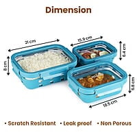 AGARO Imperial Borosilicate Glass Containers With Silicone Sleeves & With Lock Lid, 3 pcs Set, 370ml, 640ml, 1050ml Cyan.