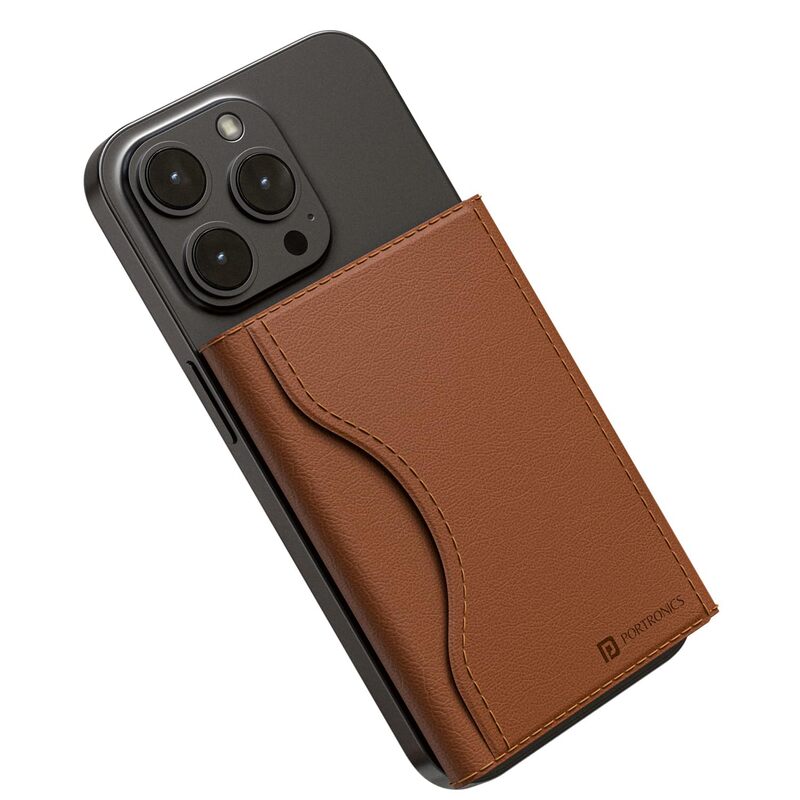 Portronics Wallet X – Magnetic Tri-Fold Wallet, Brown. Stylish and functional, this wallet features a secure magnetic closure, multiple card slots, and a sleek design perfect for everyday use.