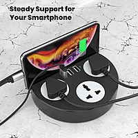 Portronics Power Plate 5 Black features 5 USB ports for charging multiple devices simultaneously. Its sleek design includes a holder for convenience, making it perfect for home or office use.