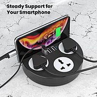 Portronics Power Plate 5 Black features 5 USB ports for charging multiple devices simultaneously. Its sleek design includes a holder for convenience, making it perfect for home or office use.