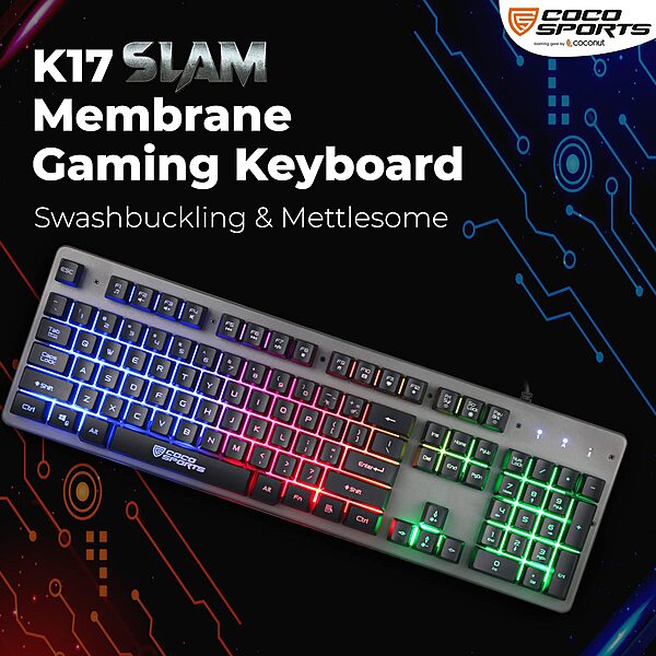 Coconut K17 Slam Wired Membrane Gaming Keyboard – Full Size 104 Keys | Rugged Iron Top | Backlit | 1.5m Braided Cable | Plug & Play | Gaming for Windows & Mac