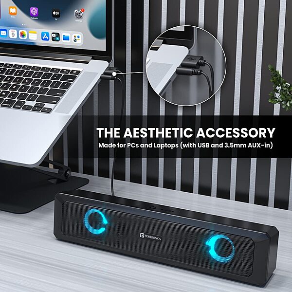 Portronics in Tune 3 USB Soundbar – Powerful PC & Laptop Audio, Sleek Design & Easy USB Connectivity for Gaming, Movies & Music