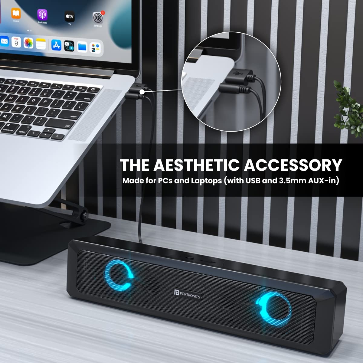 Portronics in Tune 3 USB Soundbar – Powerful PC & Laptop Audio, Sleek Design & Easy USB Connectivity for Gaming, Movies & Music