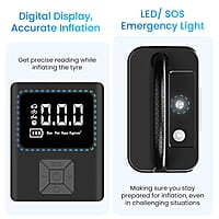 Ambrane Wired Tyre Inflator Air Pump for Cars with digital display & LED Light, 60W with up to 100 Psi, Portable Air Compressor, with Nozzles for Car, Bike, Motorcycle, Sports Ball