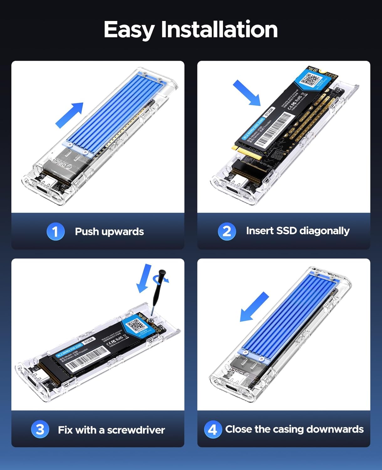 Open Box ORICO M.2 NVME Enclosure Adapter, USB 3.2 Gen 2 (10 Gbps), Adapter Enclosure for 2280 2260 2242 2230 PCI-E, USB Type C Converter Case (TCM2-Blue) TCM2-C3
