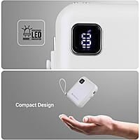 ZEBRONICS MW64 Compact Power Bank, 10000 mAh, Rapid Charge, 22.5W Output, Outputs - Type C Cable | Type C Port | Lightning Port, Percentage Indicator