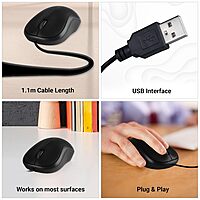 Zebronics Zeb-Comfort Wired USB Mouse, 3-Button, 1000 DPI Optical Sensor, Plug & Play, for Windows/Mac, Black