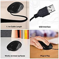 ZEBRONICS Zeb-Comfort Wired USB Mouse, 3-Button, 1000 DPI Optical Sensor, Plug & Play, for Windows/Mac, Black