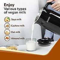 AGARO Regency Automatic Nut Milk Maker, Vegan Milk Machine, Make Vegan Milk From Nuts, Almonds, Soya, Oats etc, Boil Water, Juice, Cereals, Stainless Steel Body, 600ml, Black