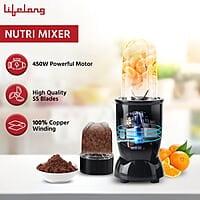 Lifelong Regalia PowerNutri Mixer/Grinder/Blender/Shaker, 2 Stainless Steel Blades,2 Unbreakable Jars, 450 W Powerful Copper Motor