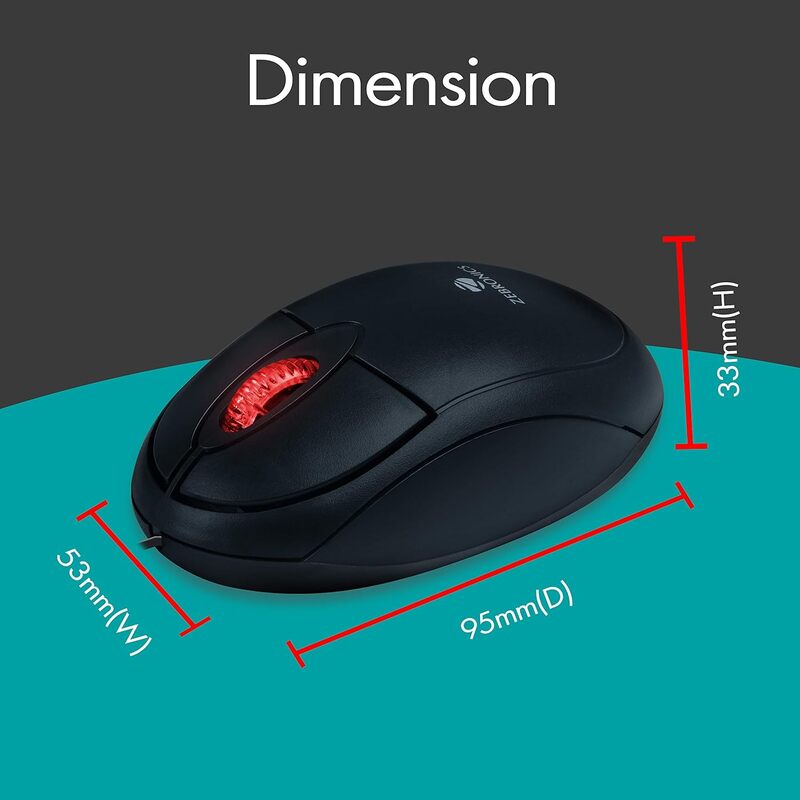 Zebronics Rise Wired Mouse – 1200 DPI, USB, ergonomic design, smooth tracking, ideal for gaming and office use, durable build, plug and play, compatible with multiple operating systems.