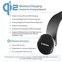 Ambrane 15W Qi-2 Car Dashboard Magnetic Wireless Car Charger for iPhone 15/15 Pro/15 Pro Max, iPhone 14/14 Pro/14 Pro Max, iPhone 13/12, Samsung & Other Qi-2 Device + Magnetic Ring