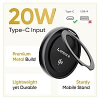 Ambrane 15W MagSafe Wireless Charger & Mobile Stand Lightweight & Foldable for iPhone 15/15 Plus/15 Pro/15 Pro Max, iPhone 12/13/14 Series & Other Qi Devices + Magnetic Ring