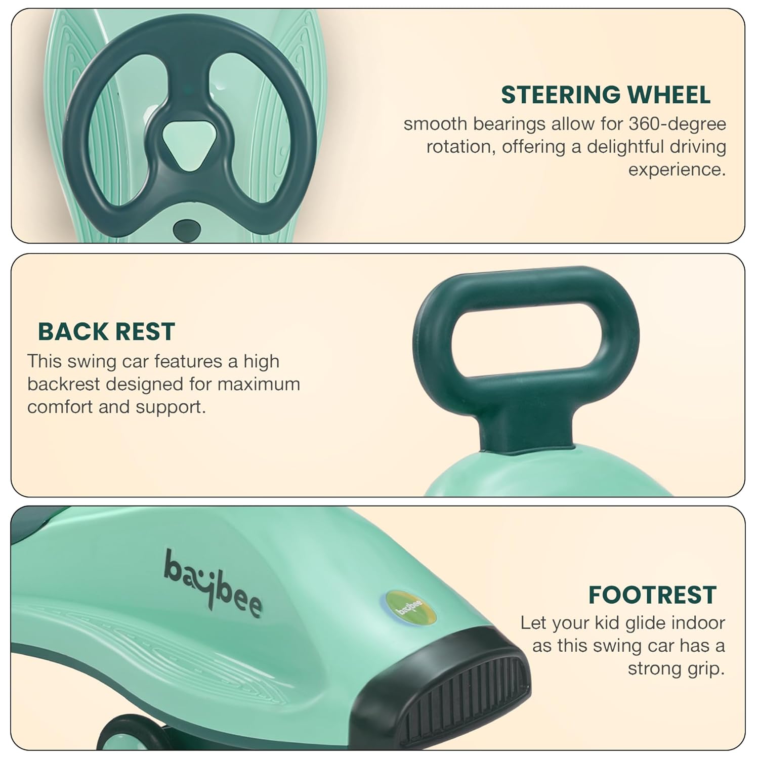 Baybee Primo Kids Magic Swing Cars for Kids-Green